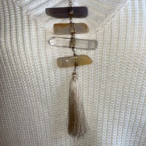 Faux Amethyst and Crystal Fringed Tassel  Necklace